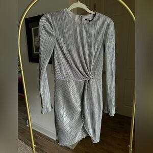 Gianni Bini Silver Metallic Long Sleeve Cocktail Dress